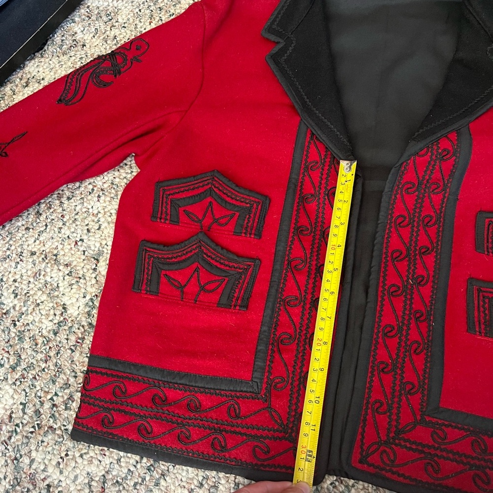 Red Embroidered Jacket with Black Accents